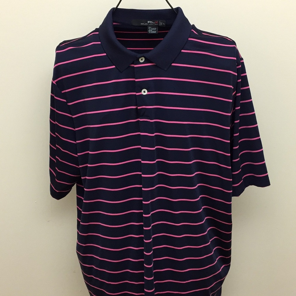 Ralph Lauren Mens Blue Pink Striped Short Sleeve Polo